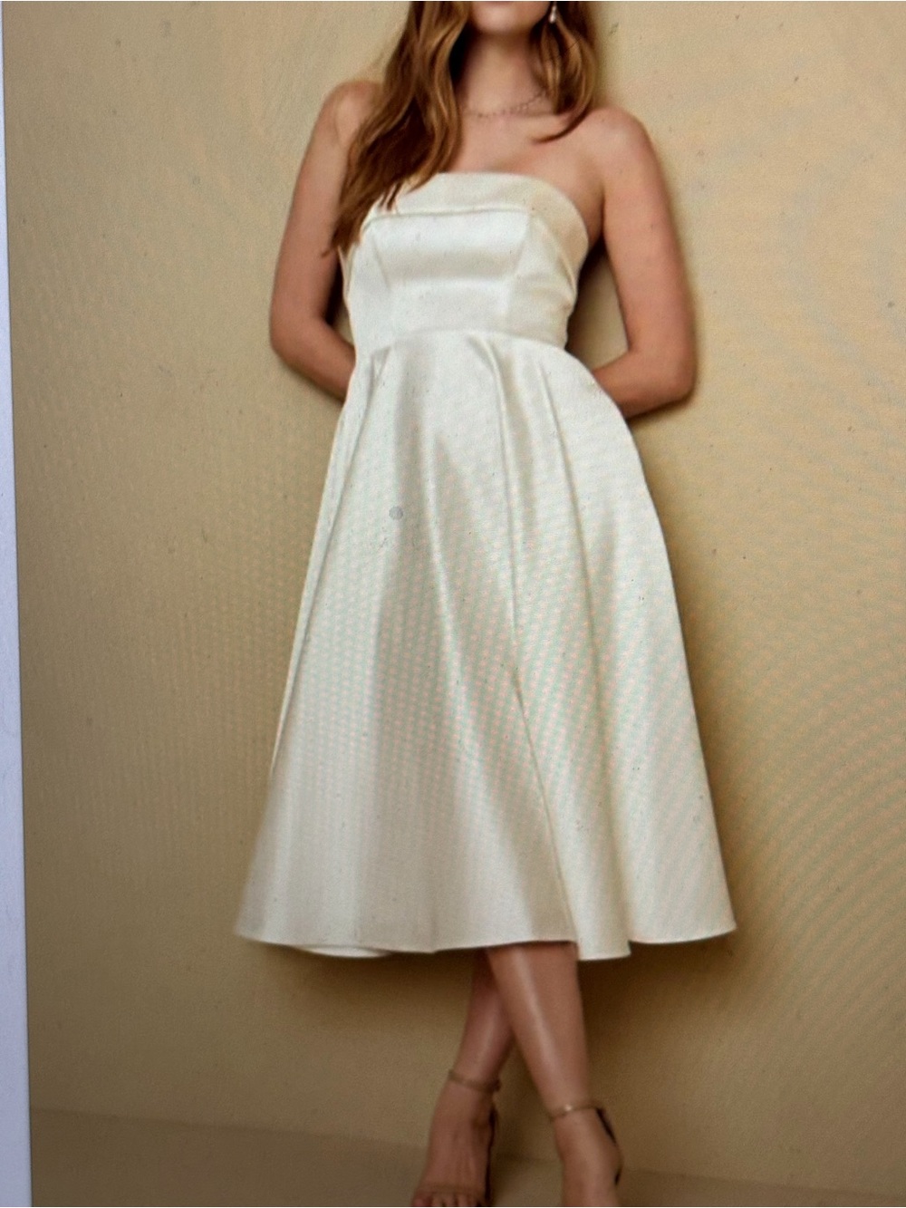 Strapless Cream A-Line Midi Dress